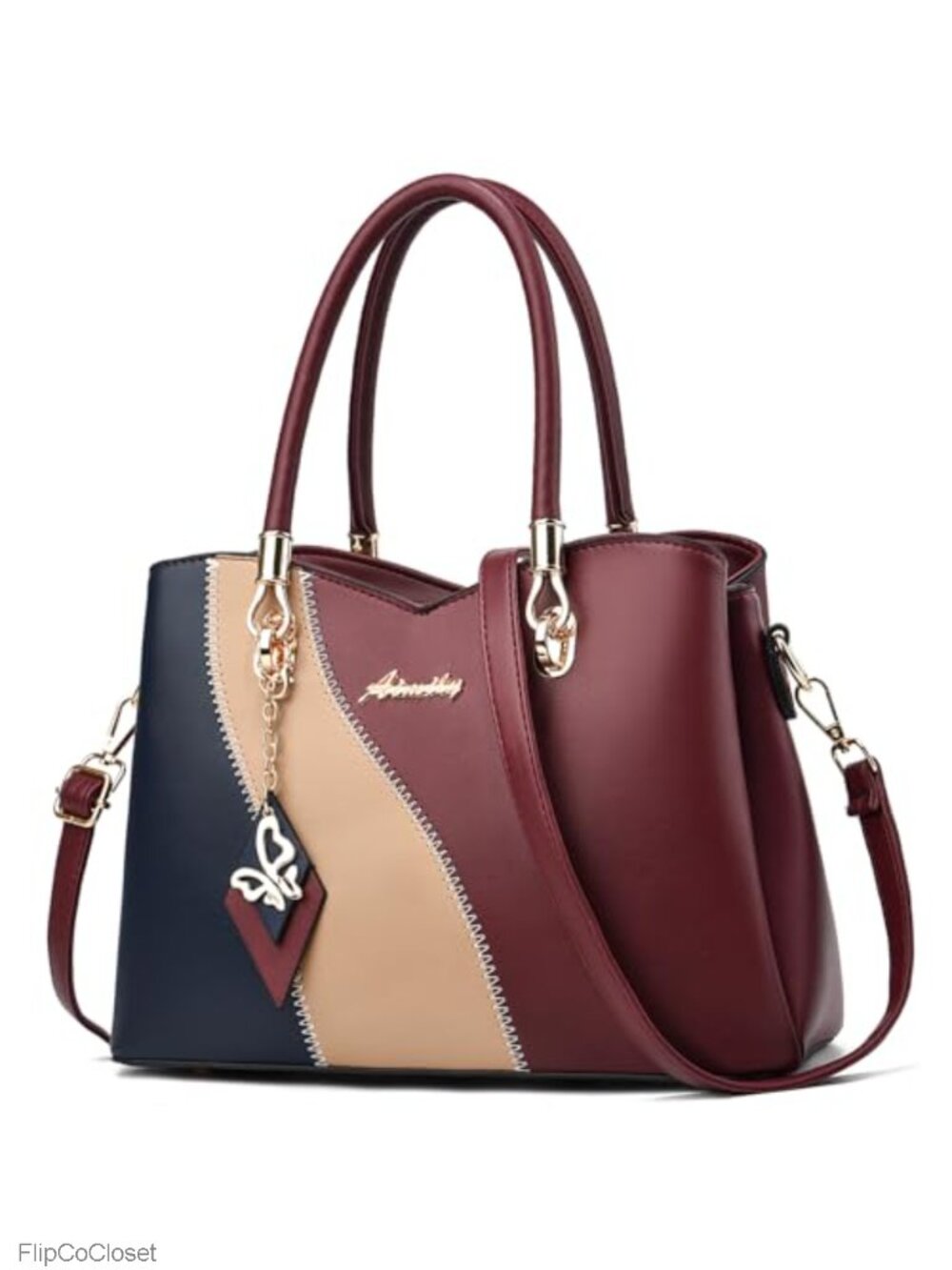 Faux Leather Satchel Handbag Top Handle Shoulder Bag with Crossbody Strap